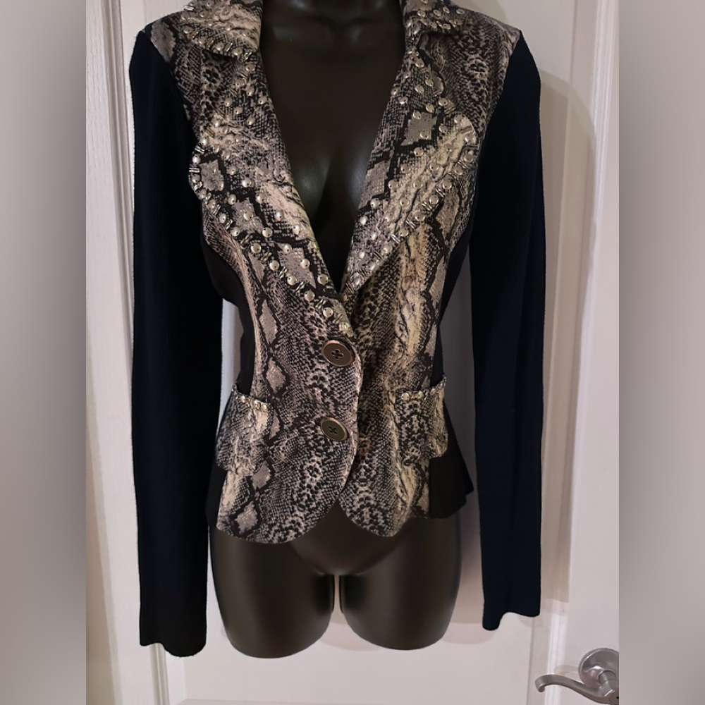 Alberto makali black and gray print sweater blazer size M
